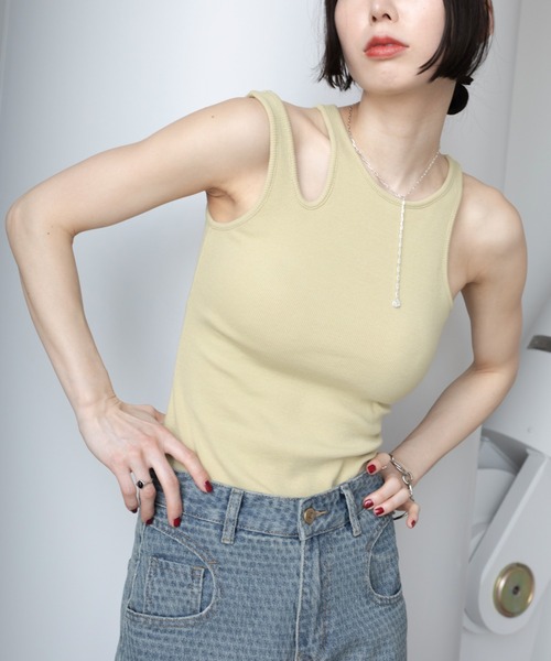 VACANCY（ヴァカンシー）の「アシンメトリーカップ付きリブインナー（タンクトップ・レディース・グリーン/ホワイト/ブラック・FREE）」の11枚目の写真