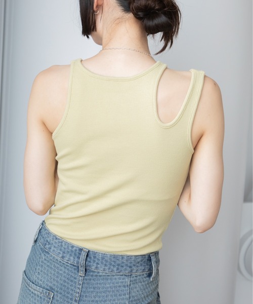 VACANCY（ヴァカンシー）の「アシンメトリーカップ付きリブインナー（タンクトップ・レディース・グリーン/ホワイト/ブラック・FREE）」の12枚目の写真