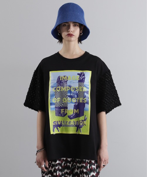 OKIRAKU ROSEBUD 異素材スリーブグラフィックTシャツ OKIRAKU（オキラク）の「(OKIRAKU×ROSEBUD)異素材スリーブ