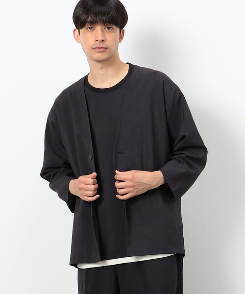 COMME CA ISM(コムサイズム)の「【セットアップ対応】ファンクショナル リネンライク ノーカラージャケット(ノーカラージャケット・メンズ・ブラック/カーキ・L/M)」の4枚目の写真