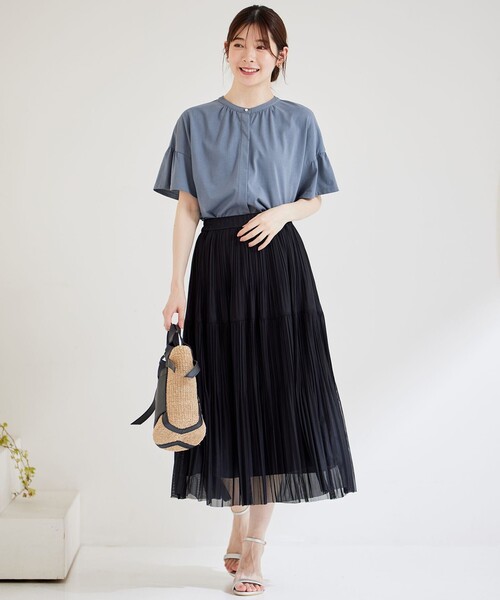 ANY SIS(エニィスィス)の「汗ジミ防止加工カット ブラウス(Tシャツ/カットソー・レディース・パープル系/ライトグリーン系/アイボリー系/ブラック系/イエロー系・4)」の12枚目の写真