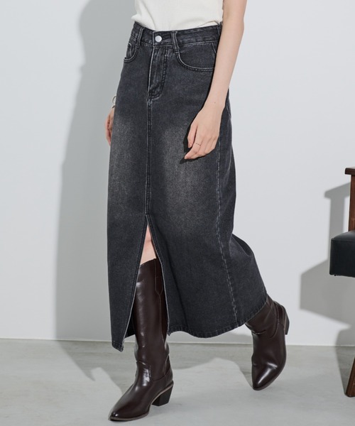paravion（パラビオン）の「デニムロングスカート/S.Mサイズ展開あり（デニムスカート・レディース・ブラック/ブルー・SMALL/MEDIUM）」の2枚目の写真