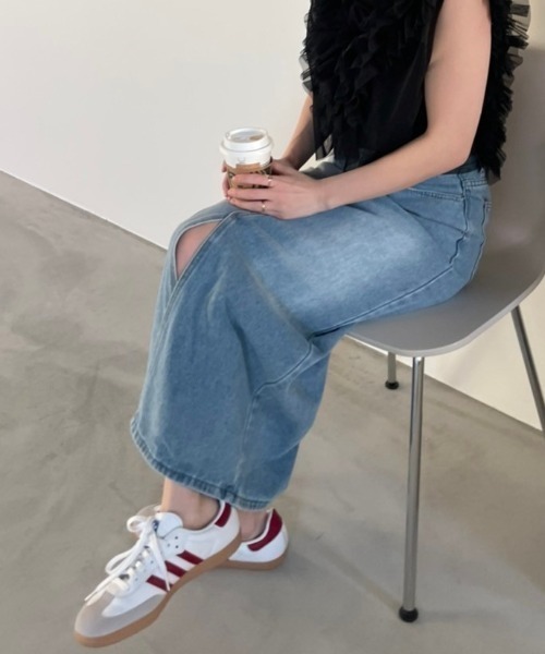paravion（パラビオン）の「デニムロングスカート/S.Mサイズ展開あり（デニムスカート・レディース・ブラック/ブルー・SMALL/MEDIUM）」の3枚目の写真
