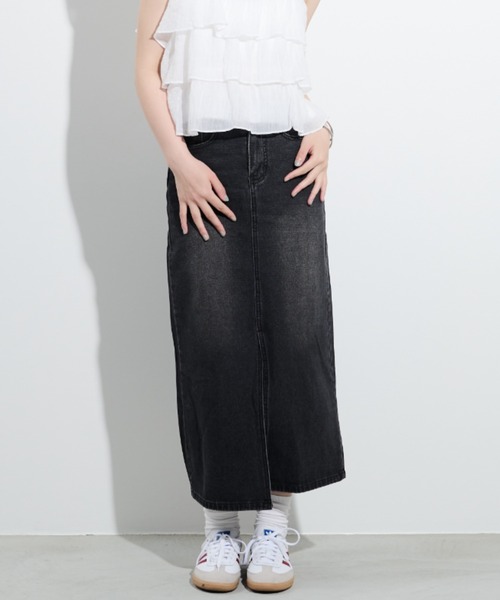 paravion（パラビオン）の「デニムロングスカート/S.Mサイズ展開あり（デニムスカート・レディース・ブラック/ブルー・SMALL/MEDIUM）」の4枚目の写真