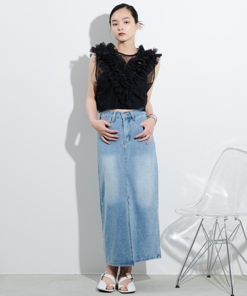 paravion（パラビオン）の「デニムロングスカート/S.Mサイズ展開あり（デニムスカート・レディース・ブラック/ブルー・SMALL/MEDIUM）」の16枚目の写真