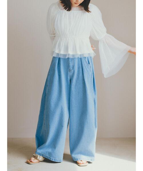 ehka sopo(エヘカソポ)の「サイドタックデニムパンツ(デニムパンツ・レディース・ブルー/グレー/サックスブルー・F)」の3枚目の写真