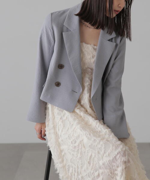 FREE'S MART（フリーズマート）の「気流染めショート丈ダブルジャケット（テーラードジャケット・レディース・ベージュ/ホワイト/グレー・SMALL/MEDIUM）」の7枚目の写真