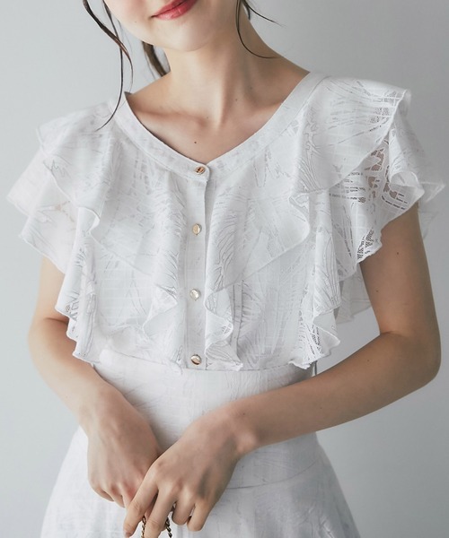 tocco closet(トッコ クローゼット)の「【S・Mサイズ展開】フラワーチェックレースラッフルフリルブラウス(シャツ/ブラウス・レディース・ピンク/オフホワイト/ブルー・M/S)」の1枚目の写真