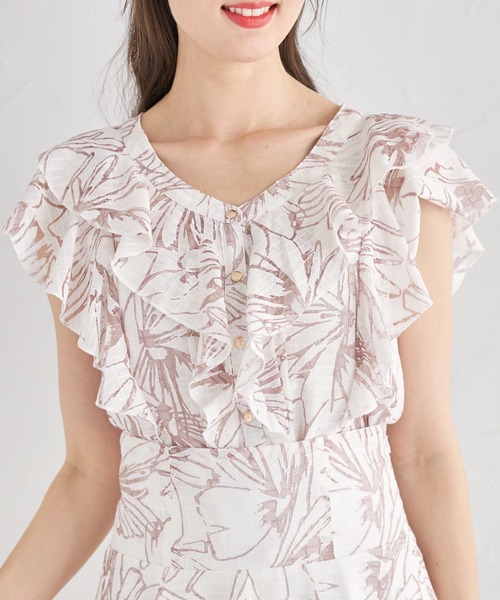 tocco closet(トッコ クローゼット)の「【S・Mサイズ展開】フラワーチェックレースラッフルフリルブラウス(シャツ/ブラウス・レディース・ピンク/オフホワイト/ブルー・M/S)」の21枚目の写真
