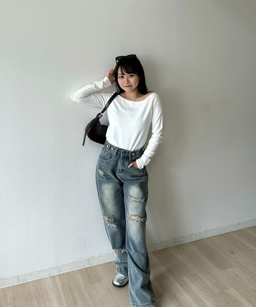 RiLi(リリ)の「オフショルカットソー【RL】(Tシャツ/カットソー・レディース・ブラック/チャコールグレー/ホワイト・FREE)」の8枚目の写真