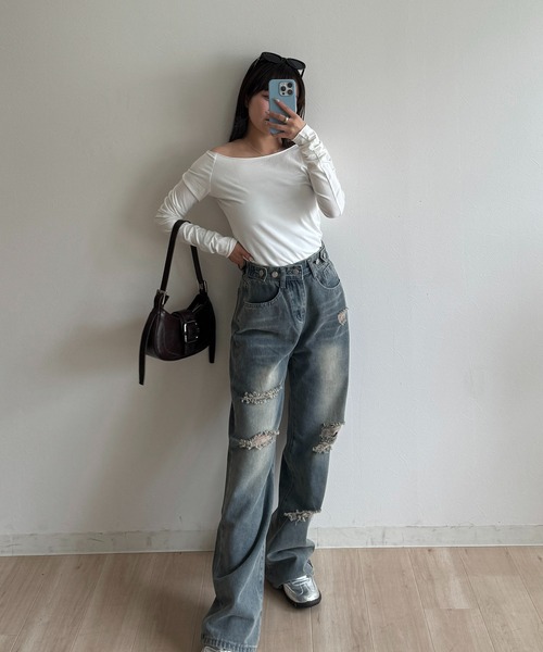 RiLi(リリ)の「オフショルカットソー【RL】(Tシャツ/カットソー・レディース・ブラック/チャコールグレー/ホワイト・FREE)」の6枚目の写真
