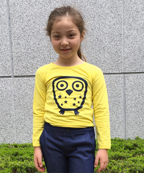 こどまーく(コドマーク)の「オウルプリント長袖Tシャツ(Tシャツ/カットソー・キッズ・イエロー/ターコイズブルー・6-8Y/4Y/1Y/2Y/3Y)」の2枚目の写真