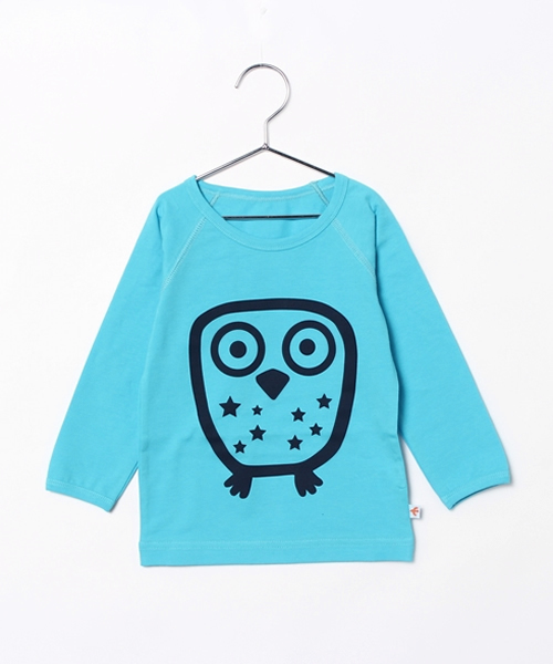 こどまーく(コドマーク)の「オウルプリント長袖Tシャツ(Tシャツ/カットソー・キッズ・イエロー/ターコイズブルー・6-8Y/4Y/1Y/2Y/3Y)」の1枚目の写真