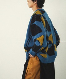 Wジャガード キュビズムトーン アート グラフィックニット