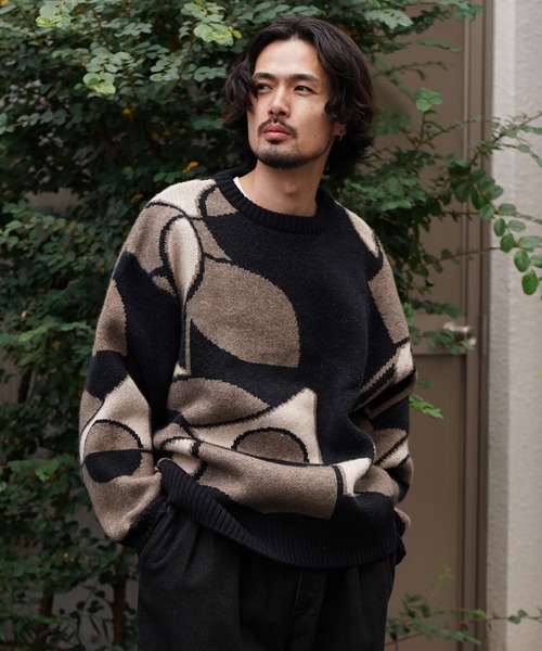 Aphlotus（アプロタス）の「Wジャガード キュビズムトーン アート グラフィックニット（ニット/セーター・メンズ・ブルー/ブラック/オレンジ・LARGE/MEDIUM/SMALL）」の13枚目の写真