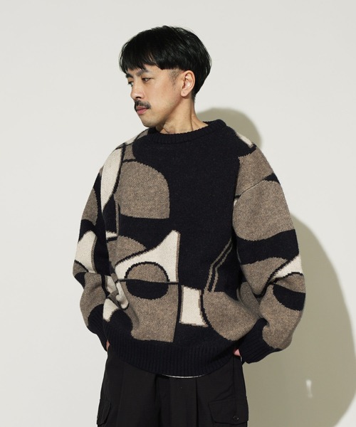 Aphlotus（アプロタス）の「Wジャガード キュビズムトーン アート グラフィックニット（ニット/セーター・メンズ・ブルー/ブラック/オレンジ・LARGE/MEDIUM/SMALL）」の12枚目の写真