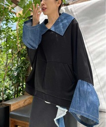 デニム切替テントラインプルオーバー