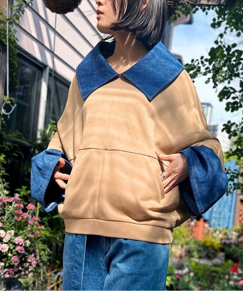 AVIE（アビィ）の「デニム切替テントラインプルオーバー（シャツ/ブラウス・レディース・ベージュ/ブラック・38）」の3枚目の写真