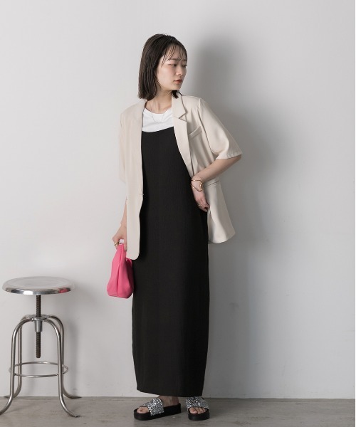 ad thie(アドティエ)の「Iラインシルエット マキシキャミワンピース(ワンピース・レディース・ブラック/オフホワイト/ライトグリーン・FREE)」の5枚目の写真