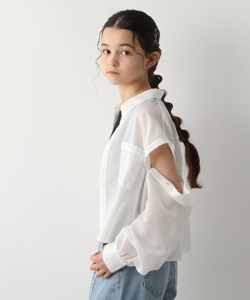 GLOBAL WORK（グローバルワーク）の「タンクセット肩あきシアーシャツ/130976（シャツ/ブラウス・キッズ・オフホワイト/サックスブルー・130cm/140cm/150cm/160cm）」の8枚目の写真