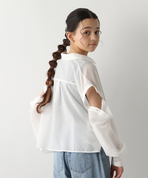 GLOBAL WORK（グローバルワーク）の「タンクセット肩あきシアーシャツ/130976（シャツ/ブラウス・キッズ・オフホワイト/サックスブルー・130cm/140cm/150cm/160cm）」の9枚目の写真