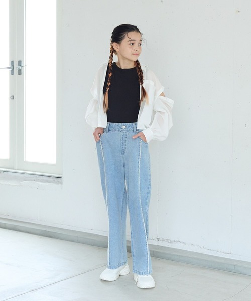 GLOBAL WORK（グローバルワーク）の「タンクセット肩あきシアーシャツ/130976（シャツ/ブラウス・キッズ・オフホワイト/サックスブルー・130cm/140cm/150cm/160cm）」の3枚目の写真