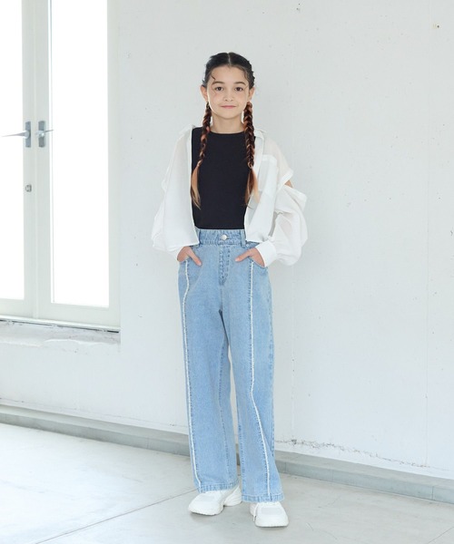 GLOBAL WORK（グローバルワーク）の「タンクセット肩あきシアーシャツ/130976（シャツ/ブラウス・キッズ・オフホワイト/サックスブルー・130cm/140cm/150cm/160cm）」の4枚目の写真