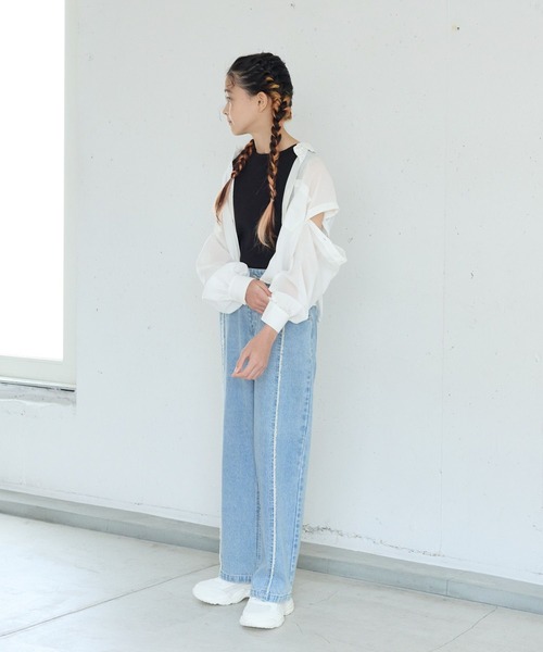 GLOBAL WORK（グローバルワーク）の「タンクセット肩あきシアーシャツ/130976（シャツ/ブラウス・キッズ・オフホワイト/サックスブルー・130cm/140cm/150cm/160cm）」の5枚目の写真