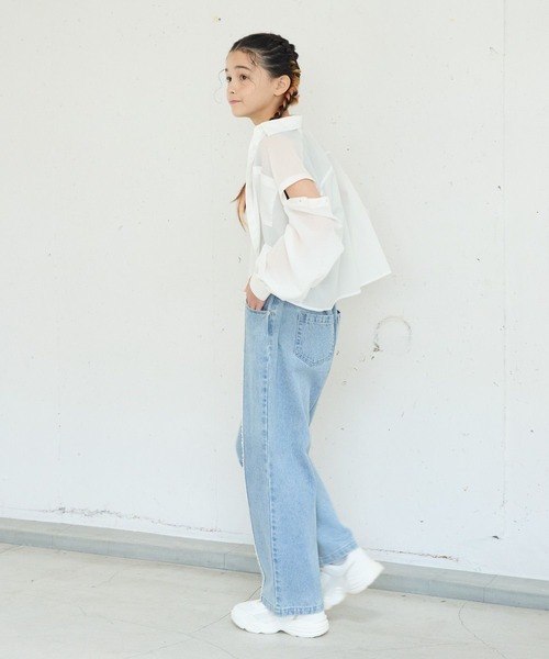 GLOBAL WORK（グローバルワーク）の「タンクセット肩あきシアーシャツ/130976（シャツ/ブラウス・キッズ・オフホワイト/サックスブルー・130cm/140cm/150cm/160cm）」の6枚目の写真