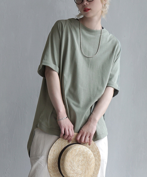 e-zakkamania stores(イーザッカマニアストアーズ)の「バックヘンリー テールヘムプルオーバー(Tシャツ/カットソー・レディース・ブラック/ベージュ/ライトグリーン・M)」の3枚目の写真