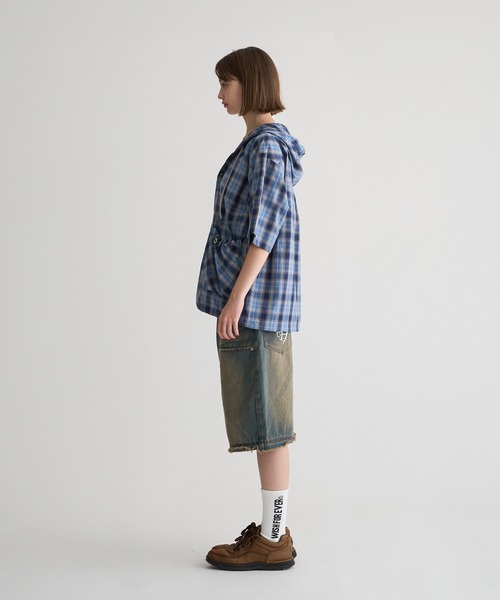 WISH FOR EVER（ウィッシュフォーエバー）の「DRAWCODE HOOD SHIRT/ドローコードフードシャツ（シャツ/ブラウス・メンズ・ベージュ/ブラウン/ネイビー・MEDIUM/LARGE）」の6枚目の写真