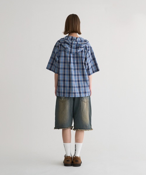 WISH FOR EVER（ウィッシュフォーエバー）の「DRAWCODE HOOD SHIRT/ドローコードフードシャツ（シャツ/ブラウス・メンズ・ベージュ/ブラウン/ネイビー・MEDIUM/LARGE）」の5枚目の写真