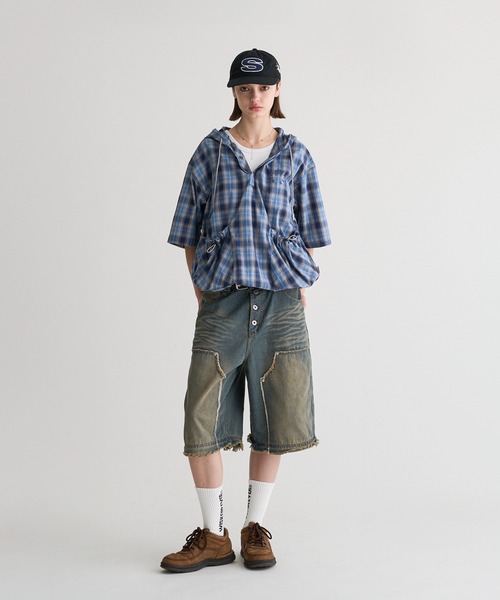 WISH FOR EVER（ウィッシュフォーエバー）の「DRAWCODE HOOD SHIRT/ドローコードフードシャツ（シャツ/ブラウス・メンズ・ベージュ/ブラウン/ネイビー・MEDIUM/LARGE）」の4枚目の写真