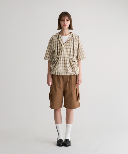 WISH FOR EVER（ウィッシュフォーエバー）の「DRAWCODE HOOD SHIRT/ドローコードフードシャツ（シャツ/ブラウス・メンズ・ベージュ/ブラウン/ネイビー・MEDIUM/LARGE）」の18枚目の写真