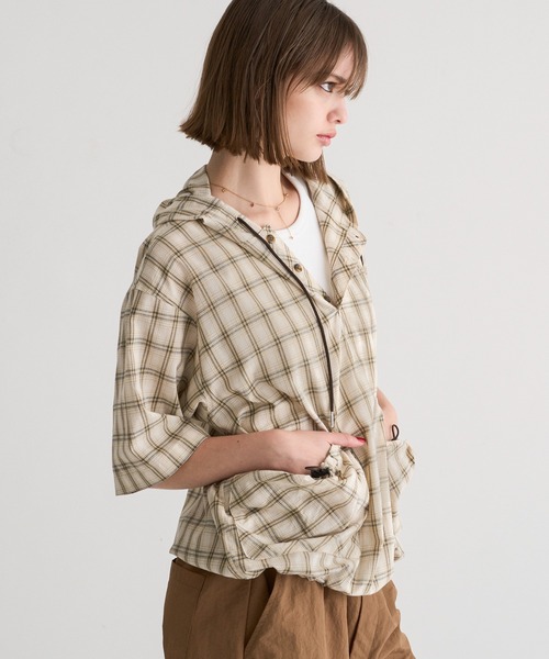 WISH FOR EVER（ウィッシュフォーエバー）の「DRAWCODE HOOD SHIRT/ドローコードフードシャツ（シャツ/ブラウス・メンズ・ベージュ/ブラウン/ネイビー・MEDIUM/LARGE）」の13枚目の写真