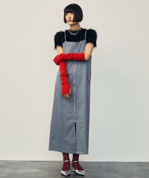 uyu.(ウユ)の「フロントジップストライプキャミワンピース【uyu./ウユ】(ワンピース・レディース・ブラック/グレー/ネイビー・FREE)」の4枚目の写真
