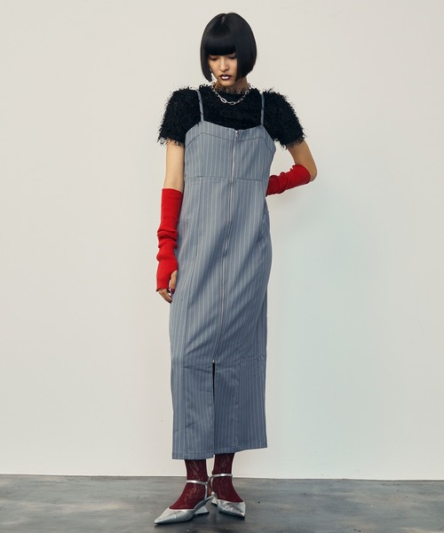 uyu.(ウユ)の「フロントジップストライプキャミワンピース【uyu./ウユ】(ワンピース・レディース・ブラック/グレー/ネイビー・FREE)」の5枚目の写真