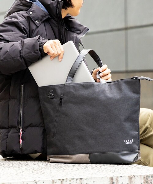 BEAMS HEART（ビームスハート）の「【ユニセックス】ポリエステル 杢素材 コンビ トート バッグ（ノートPC収納）（トートバッグ・メンズ・チャコールグレー/ブラック・ONE SIZE）」の14枚目の写真