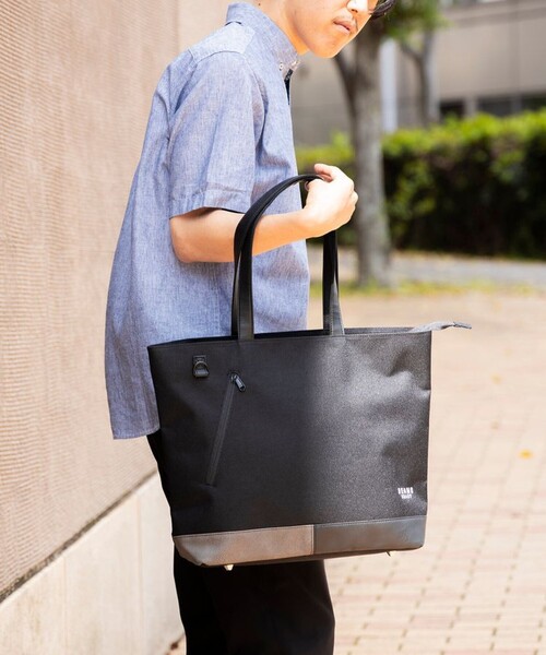 BEAMS HEART（ビームスハート）の「【ユニセックス】ポリエステル 杢素材 コンビ トート バッグ（ノートPC収納）（トートバッグ・メンズ・チャコールグレー/ブラック・ONE SIZE）」の19枚目の写真