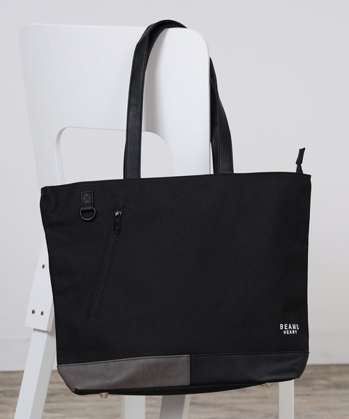 BEAMS HEART（ビームスハート）の「【ユニセックス】ポリエステル 杢素材 コンビ トート バッグ（ノートPC収納）（トートバッグ・メンズ・チャコールグレー/ブラック・ONE SIZE）」の5枚目の写真