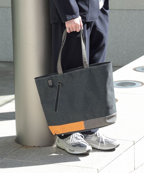 ユニセックス】ポリエステル 杢素材 コンビ トート バッグ（ノートPC