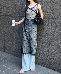 スリット入りレースキャミワンピース［バレエコア ガーリー シースルー リボン］≪再入荷≫
