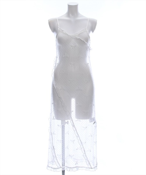 clear（クリア）の「スリット入りレースキャミワンピース［バレエコア ガーリー シースルー リボン］≪再入荷≫（ワンピース・レディース・ブラック/オフホワイト・F）」の15枚目の写真