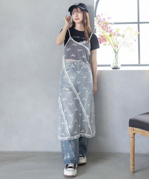 clear（クリア）の「スリット入りレースキャミワンピース［バレエコア ガーリー シースルー リボン］≪再入荷≫（ワンピース・レディース・ブラック/オフホワイト・F）」の18枚目の写真