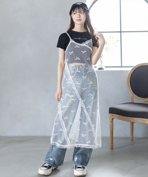 clear（クリア）の「スリット入りレースキャミワンピース［バレエコア ガーリー シースルー リボン］≪再入荷≫（ワンピース・レディース・ブラック/オフホワイト・F）」の17枚目の写真