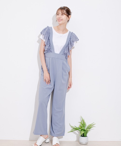 Jayro(ジャイロ)の「スカラップ刺繍サスオールインワン(つなぎ/オールインワン・レディース・グレー/ブラック/サックスブルー・M)」の4枚目の写真