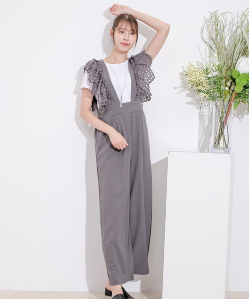 Jayro(ジャイロ)の「スカラップ刺繍サスオールインワン(つなぎ/オールインワン・レディース・グレー/ブラック/サックスブルー・M)」の13枚目の写真