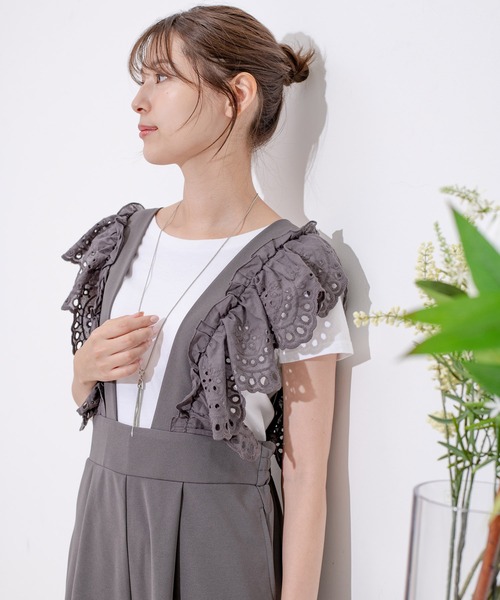 Jayro(ジャイロ)の「スカラップ刺繍サスオールインワン(つなぎ/オールインワン・レディース・グレー/ブラック/サックスブルー・M)」の15枚目の写真