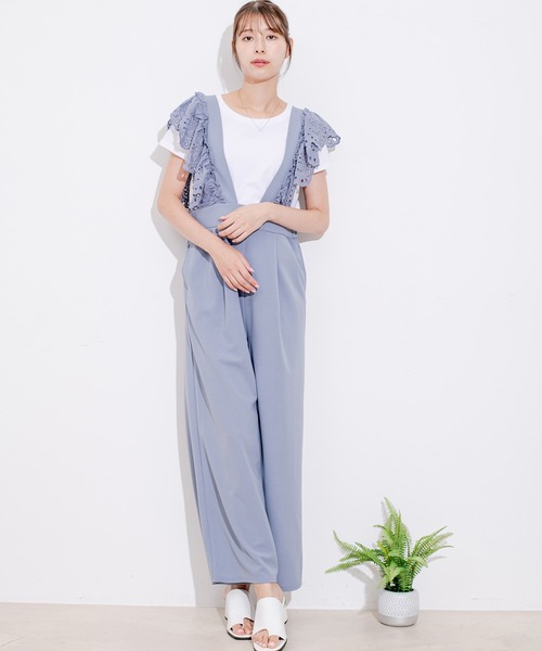 Jayro(ジャイロ)の「スカラップ刺繍サスオールインワン(つなぎ/オールインワン・レディース・グレー/ブラック/サックスブルー・M)」の16枚目の写真