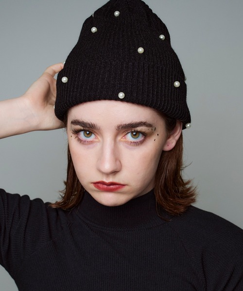 Narcissus（ナルシス）の「パールビーニー　パールニット帽（ニットキャップ/ビーニー・レディース・ブラック/グレー・FREE）」の8枚目の写真